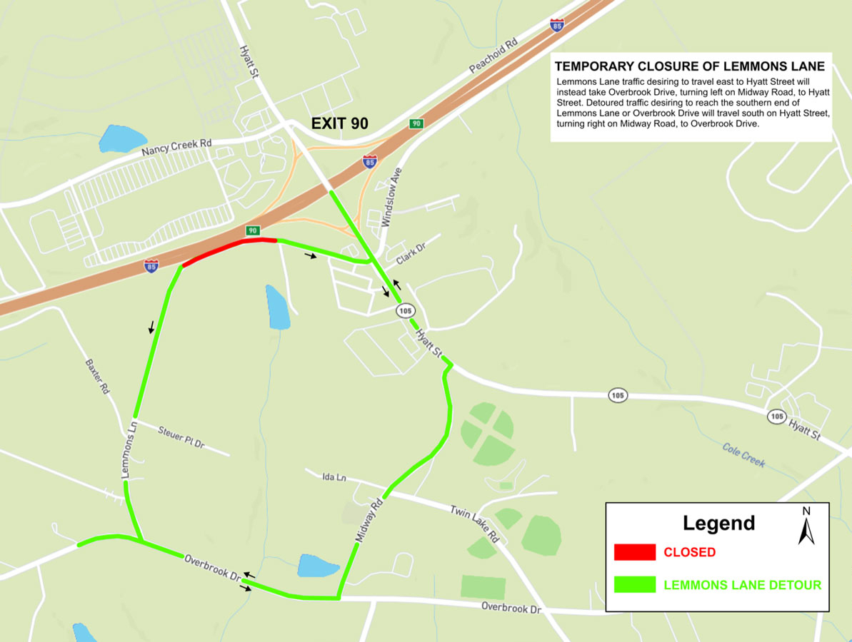 Lemmons Lane Detour map
