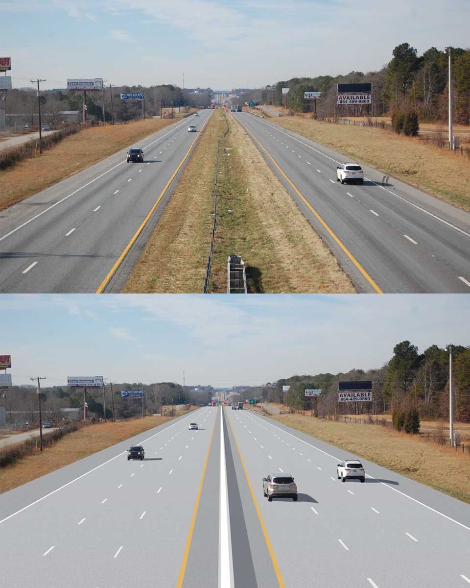 Rendering of I85 before and after road construction